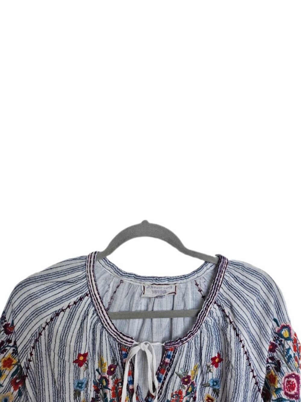 Johnny Was Allegra Peasant Blouse Top Striped Embroidered L - Picture 4 of 12